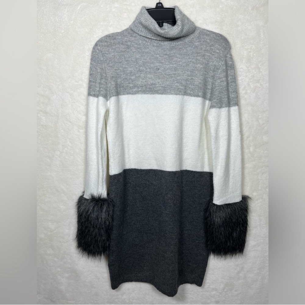 Boston Proper Cream and Gray Turtleneck Long Sleeve Sweater Dress Size XS